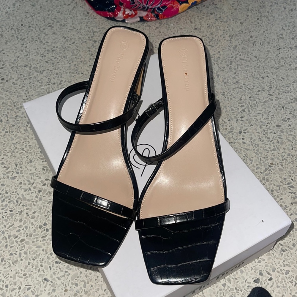 Black low strap heels never worn size 12